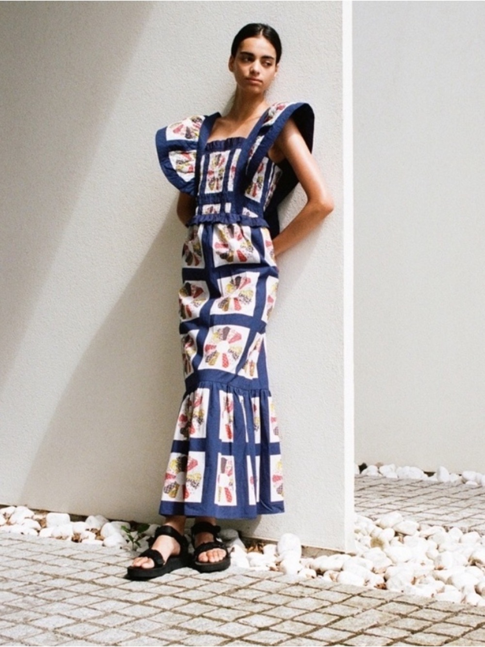 Sea New York Pippin Patchwork Smocked Maxi Dress Blue Floral